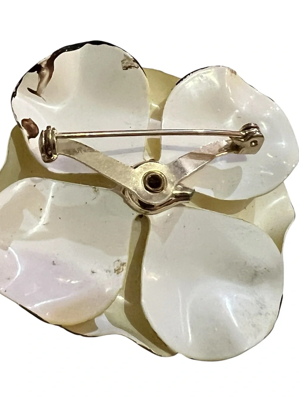Yellow Enamel Flower Brooch with Brown Accents Hippie Flower Power